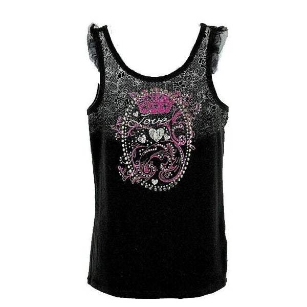 Justice 10 Black Pink Silver Studs Glitter Cotton Spandex Nylon Girls Top