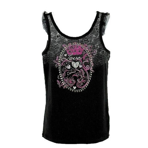Justice 10 Black Pink Silver Studs Glitter Cotton Spandex Nylon Girls Top