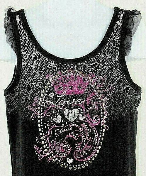 Justice 10 Black Pink Silver Studs Glitter Cotton Spandex Nylon Girls Top
