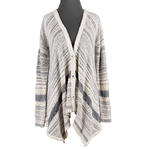 Free People NEW $128 Sz S Ivory Multi Deep V Buttons Cotton Blend Cardigan