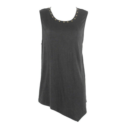Pixley Sz XL Black Textured Gold Square Stud Poly Rayon Spnx Blend Asym Top