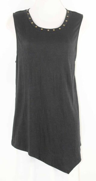 Pixley Sz XL Black Textured Gold Square Stud Poly Rayon Spnx Blend Asym Top