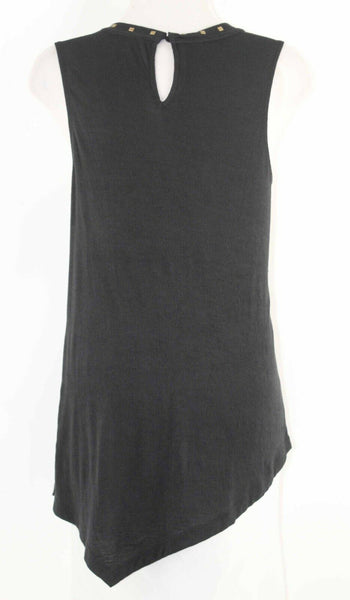 Pixley Sz XL Black Textured Gold Square Stud Poly Rayon Spnx Blend Asym Top