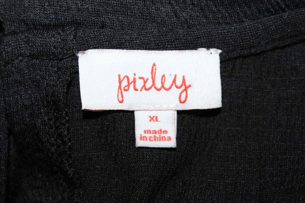 Pixley Sz XL Black Textured Gold Square Stud Poly Rayon Spnx Blend Asym Top