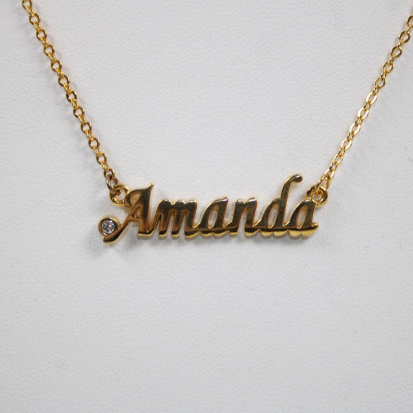 AMANDA NEW Name Goldtone Rhinestone Accent 14.5" w 4.5 Multi Ring Ext Necklace 2