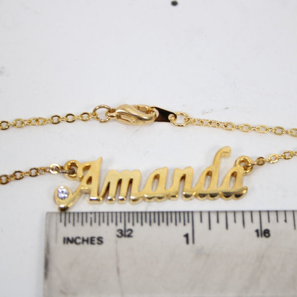 AMANDA NEW Name Goldtone Rhinestone Accent 14.5" w 4.5 Multi Ring Ext Necklace 2