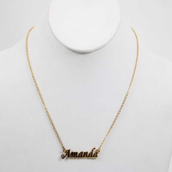 AMANDA NEW Name Goldtone Rhinestone Accent 14.5" w 4.5 Multi Ring Ext Necklace 2