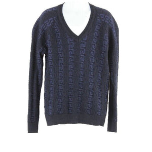 Young Versace Sz 8B Purple Navy Textured V Neck Sweater