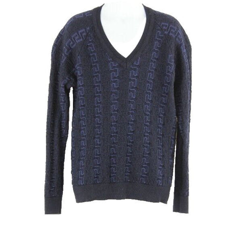 Young Versace Sz 8B Purple Navy Textured V Neck Sweater
