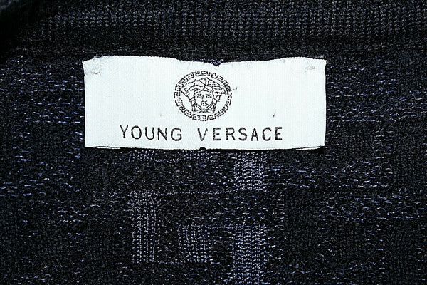 Young Versace Sz 8B Purple Navy Textured V Neck Sweater