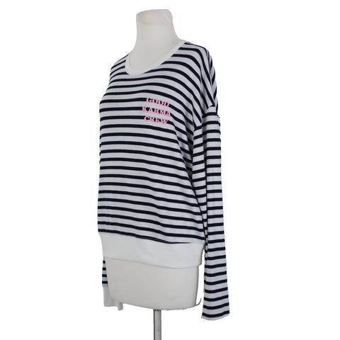 Spiritual Gangsta Sz XL White Navy Blue Stripe Good Karma Crew Polyester Sweater