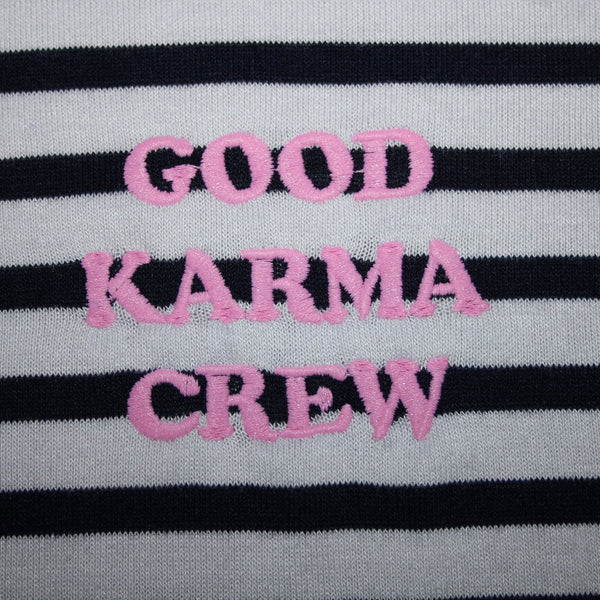 Spiritual Gangsta Sz XL White Navy Blue Stripe Good Karma Crew Polyester Sweater