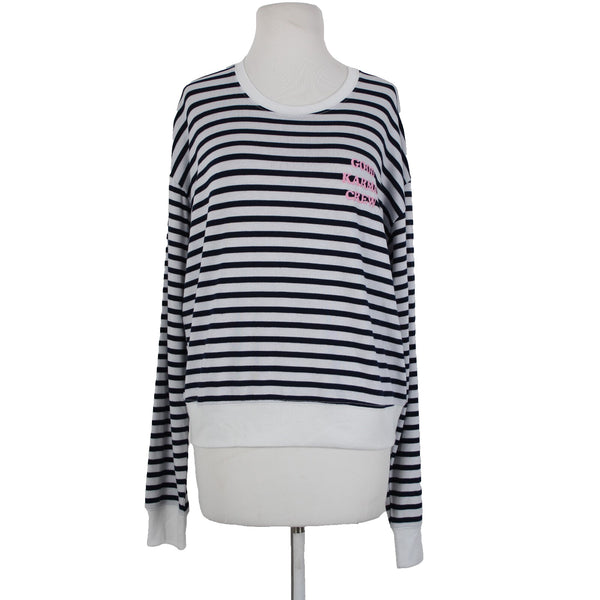 Spiritual Gangsta Sz XL White Navy Blue Stripe Good Karma Crew Polyester Sweater