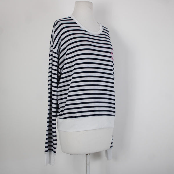 Spiritual Gangsta Sz XL White Navy Blue Stripe Good Karma Crew Polyester Sweater