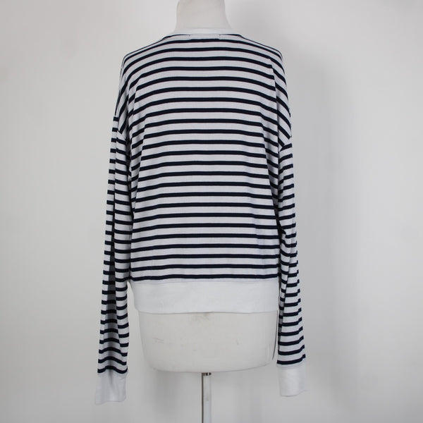 Spiritual Gangsta Sz XL White Navy Blue Stripe Good Karma Crew Polyester Sweater