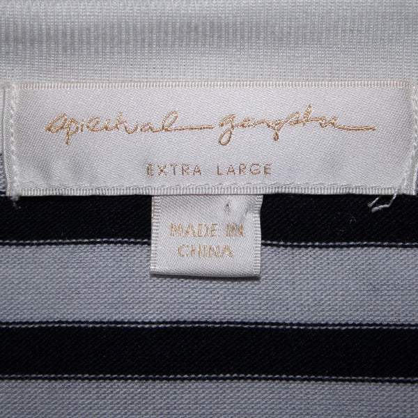 Spiritual Gangsta Sz XL White Navy Blue Stripe Good Karma Crew Polyester Sweater