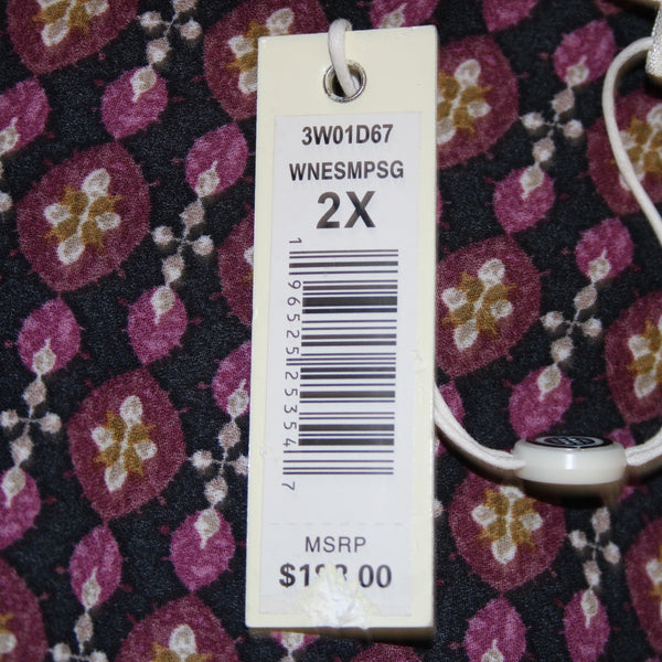 Max Studio Dress NEW $198 Sz 2X Black Purple Multi Color Ruffles 100% Poly Dress