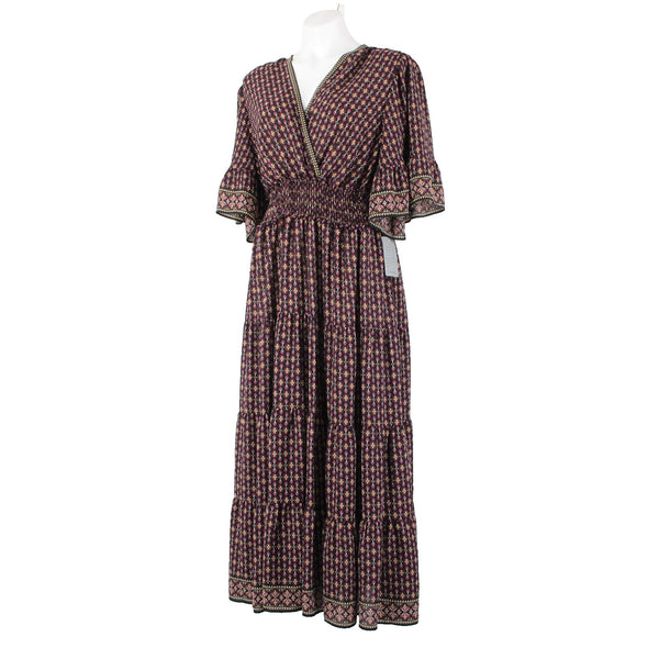 Max Studio Dress NEW $198 Sz 2X Black Purple Multi Color Ruffles 100% Poly Dress