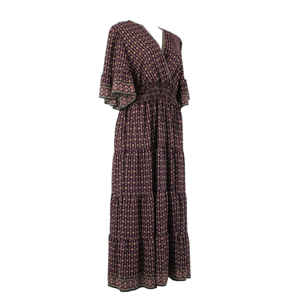 Max Studio Dress NEW $198 Sz 2X Black Purple Multi Color Ruffles 100% Poly Dress