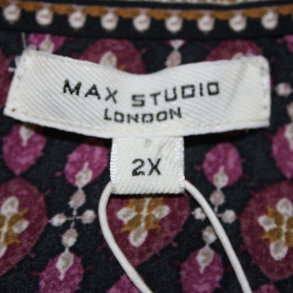 Max Studio Dress NEW $198 Sz 2X Black Purple Multi Color Ruffles 100% Poly Dress