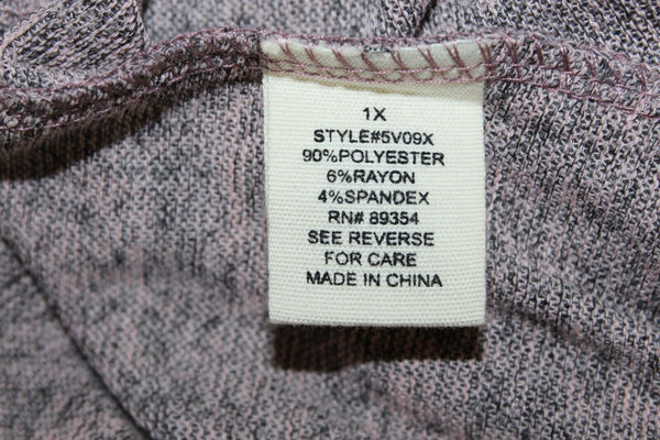 No Comment Sz 1X Rose Gray Heathered Keyhole Back Poly Rayon Spandex Dress