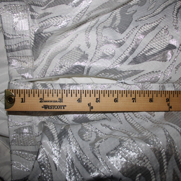 Bebe NEW $129 Sz 8 Silver White Lined Metallic Tweed Midi Poly Nylon Skirt