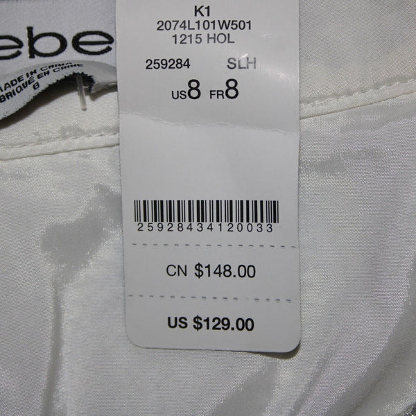 Bebe NEW $129 Sz 8 Silver White Lined Metallic Tweed Midi Poly Nylon Skirt