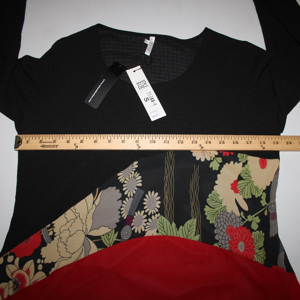 Lindi NEW $129 Sz S Black Red Multi Color Sheer Tunic 100% Polyester Top