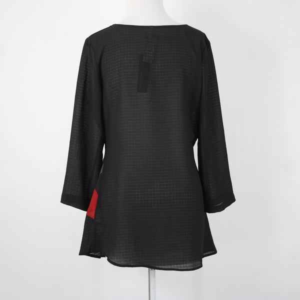 Lindi NEW $129 Sz S Black Red Multi Color Sheer Tunic 100% Polyester Top