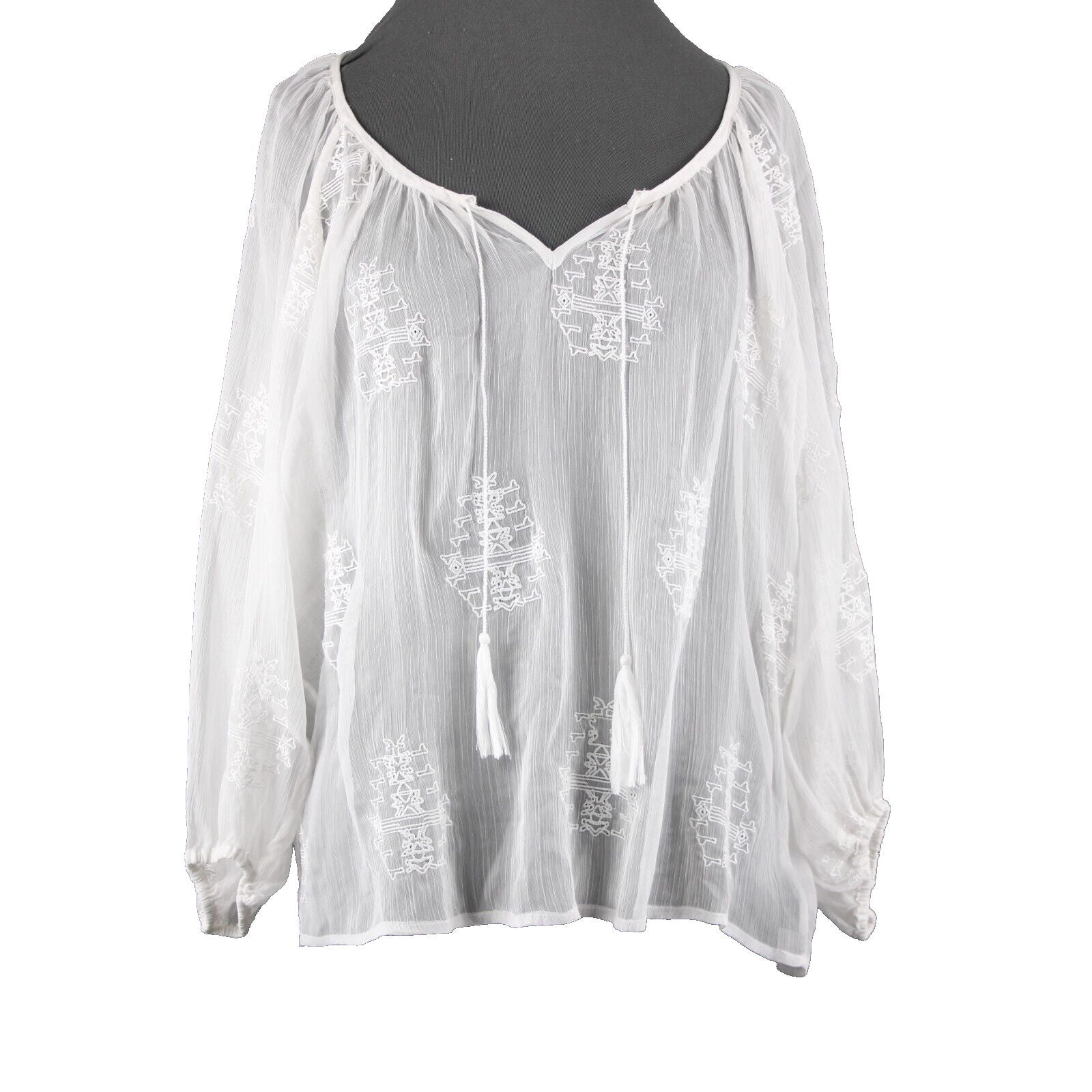 Sanctuary NEW $96 Sz S White Sand Jacinda Tunic Sheer Embroid 100% Poly Top