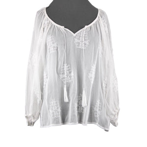 Sanctuary NEW $96 Sz S White Sand Jacinda Tunic Sheer Embroid 100% Poly Top