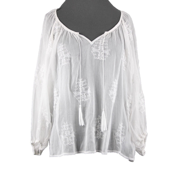 Sanctuary NEW $96 Sz S White Sand Jacinda Tunic Sheer Embroid 100% Poly Top
