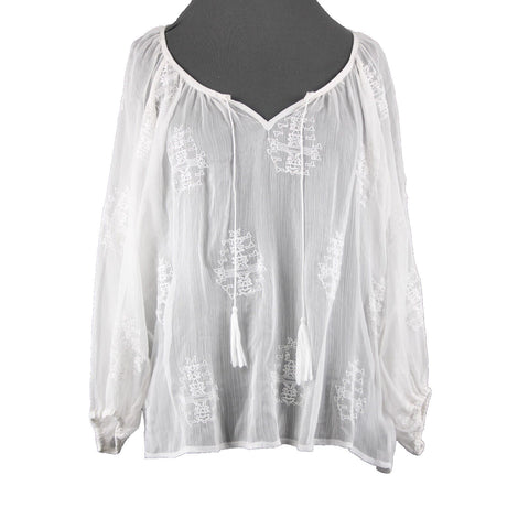 Sanctuary NEW $96 Sz S White Sand Jacinda Tunic Sheer Embroid 100% Poly Top