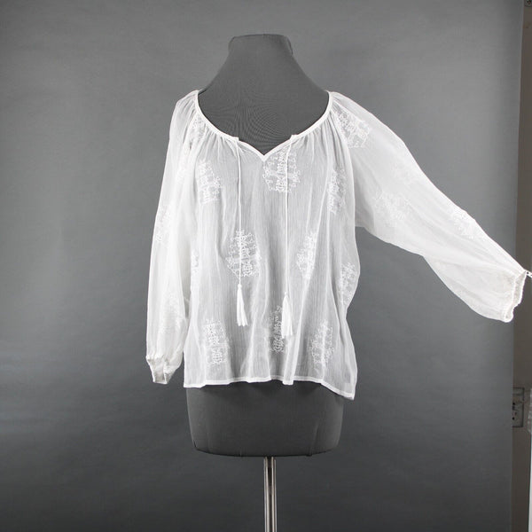 Sanctuary NEW $96 Sz S White Sand Jacinda Tunic Sheer Embroid 100% Poly Top