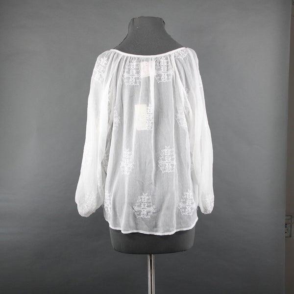 Sanctuary NEW $96 Sz S White Sand Jacinda Tunic Sheer Embroid 100% Poly Top