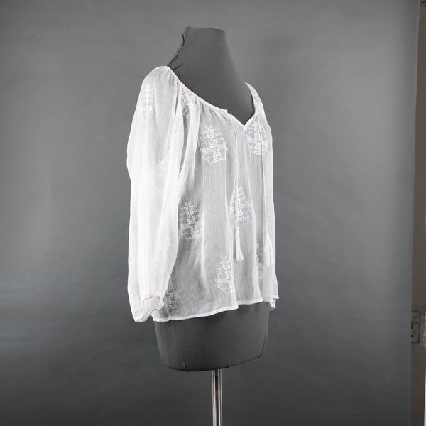 Sanctuary NEW $96 Sz S White Sand Jacinda Tunic Sheer Embroid 100% Poly Top