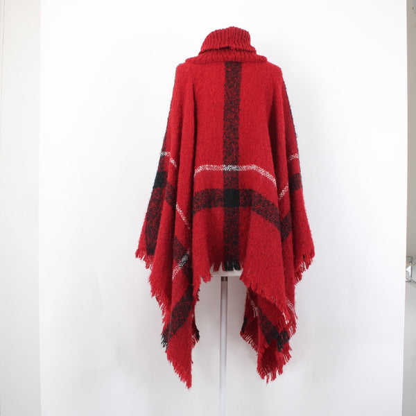 Northern Angel Cape Sz L/XL Red Black White Windowpane Acrylic Cape