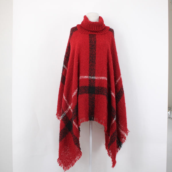 Northern Angel Cape Sz L/XL Red Black White Windowpane Acrylic Cape