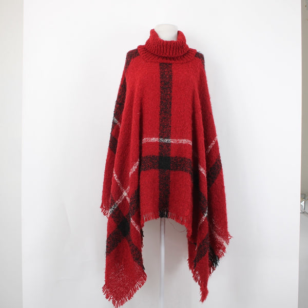 Northern Angel Cape Sz L/XL Red Black White Windowpane Acrylic Cape