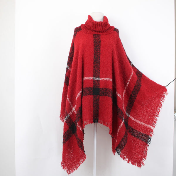 Northern Angel Cape Sz L/XL Red Black White Windowpane Acrylic Cape