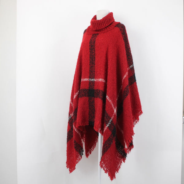 Northern Angel Cape Sz L/XL Red Black White Windowpane Acrylic Cape