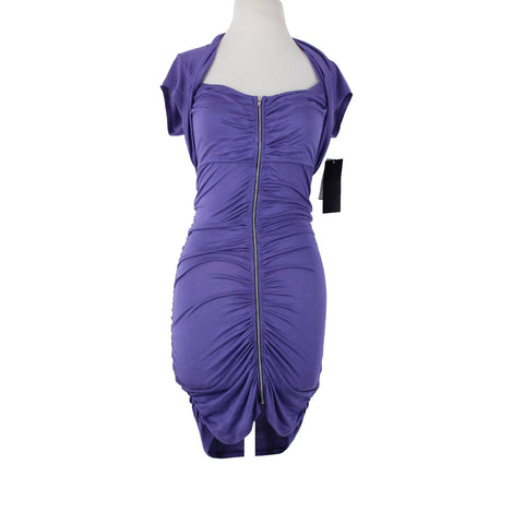 Tempted Apparel NEW Sz S Purple Silver Zipper Unlined Rayon Spandex Dress