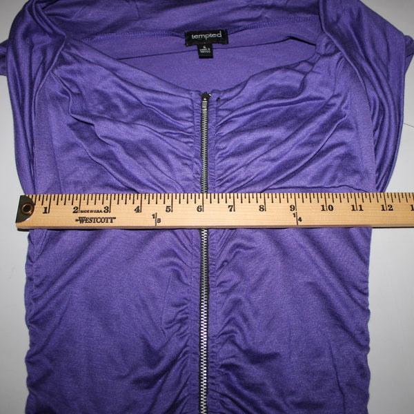 Tempted Apparel NEW Sz S Purple Silver Zipper Unlined Rayon Spandex Dress