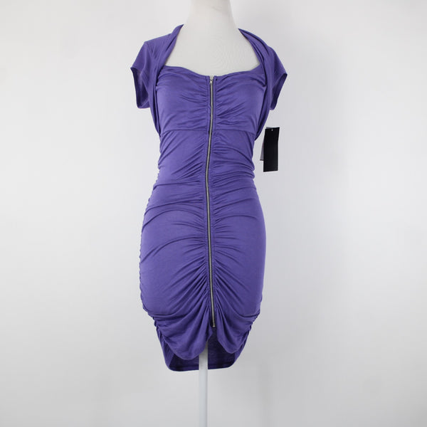 Tempted Apparel NEW Sz S Purple Silver Zipper Unlined Rayon Spandex Dress