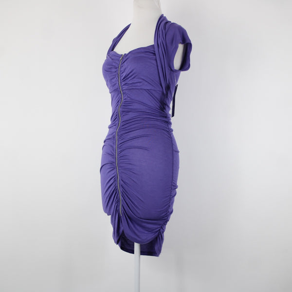 Tempted Apparel NEW Sz S Purple Silver Zipper Unlined Rayon Spandex Dress