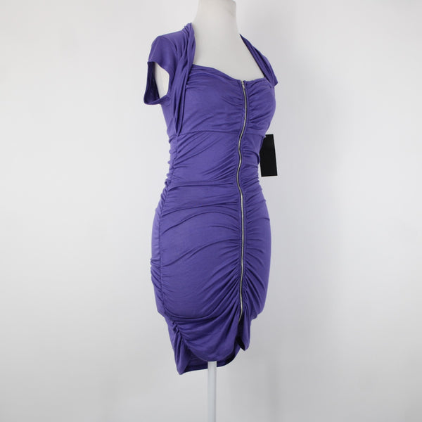 Tempted Apparel NEW Sz S Purple Silver Zipper Unlined Rayon Spandex Dress