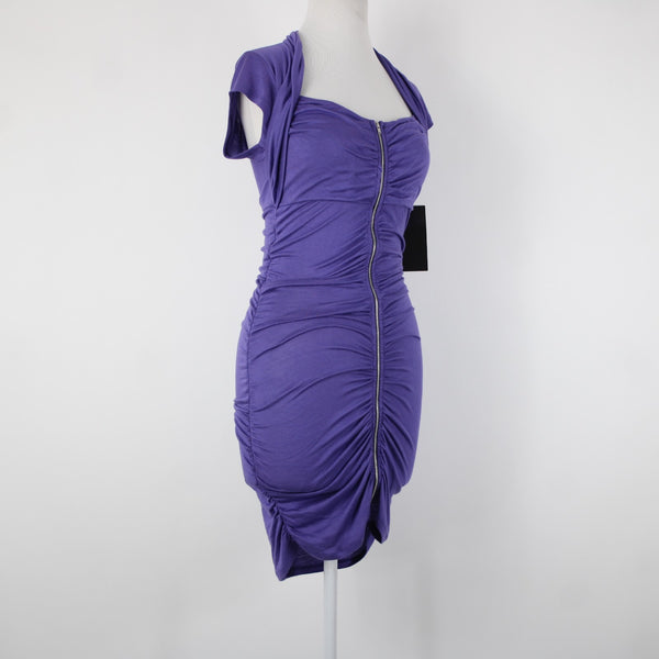Tempted Apparel NEW Sz S Purple Silver Zipper Unlined Rayon Spandex Dress