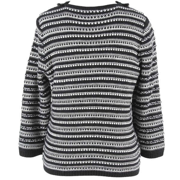 Bellefleur Sz S Black White Chiffon Trim Snap Up Acrylic Knit Cardigan