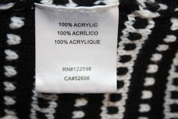 Bellefleur Sz S Black White Chiffon Trim Snap Up Acrylic Knit Cardigan