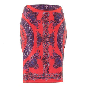 INC Sz 8 Red Purple Gray Print Polyester Spandex Pencil Straight Skirt